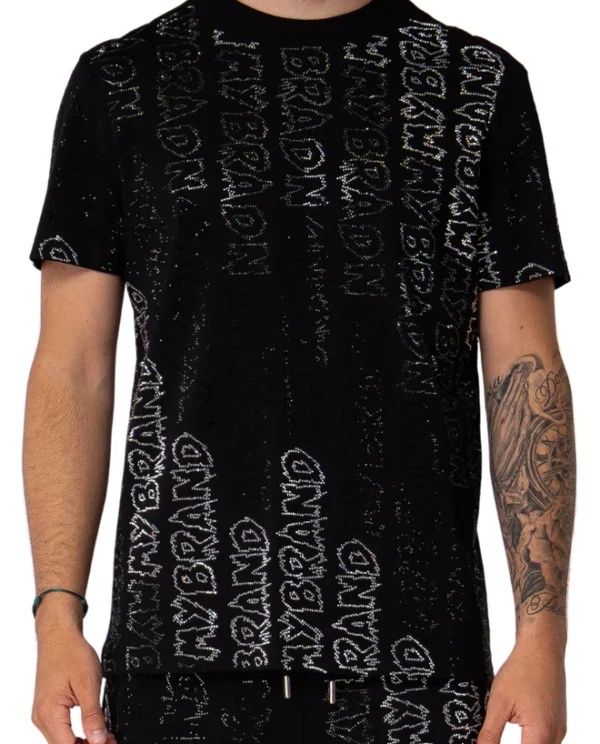 Rhinestone Gradient MB T-Shirt Black | DARK GREY