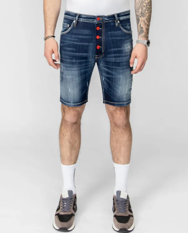 MB RED BAR SHORT JEANS | DENIM